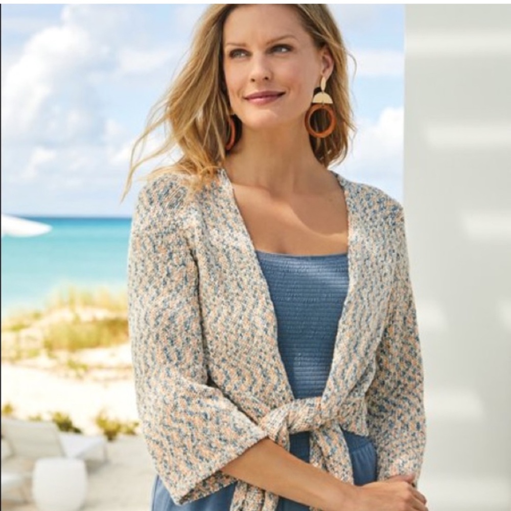 Soft Surrounding blue/apricot shrug